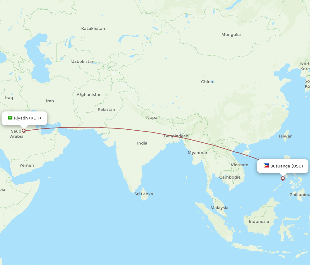 USU to RUH flights and routes map