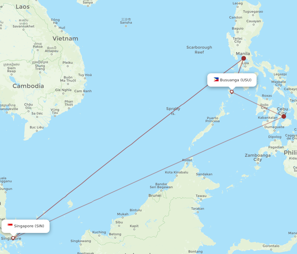 SIN to USU flights and routes map