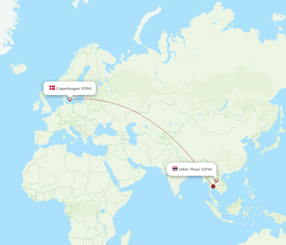 Copenhagen - Udon Thani route map and flight paths