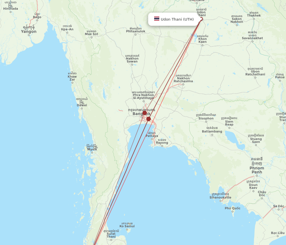 UTH-HKT flight routes