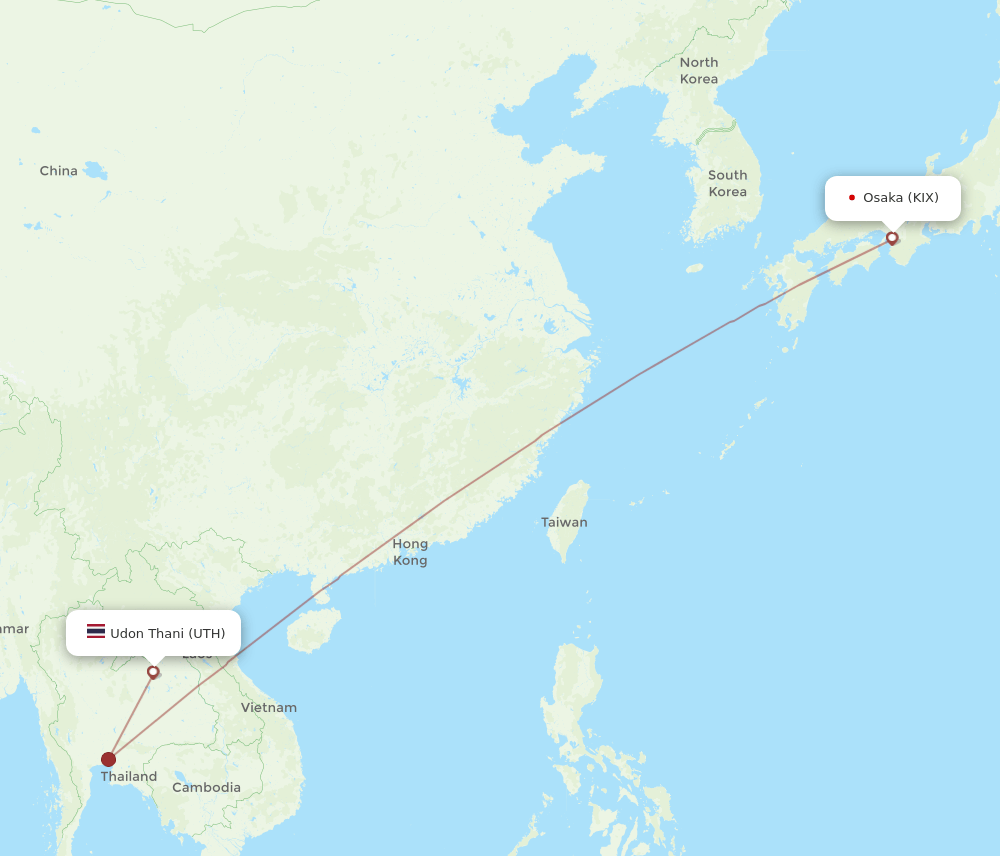 UTH to KIX flights and routes map