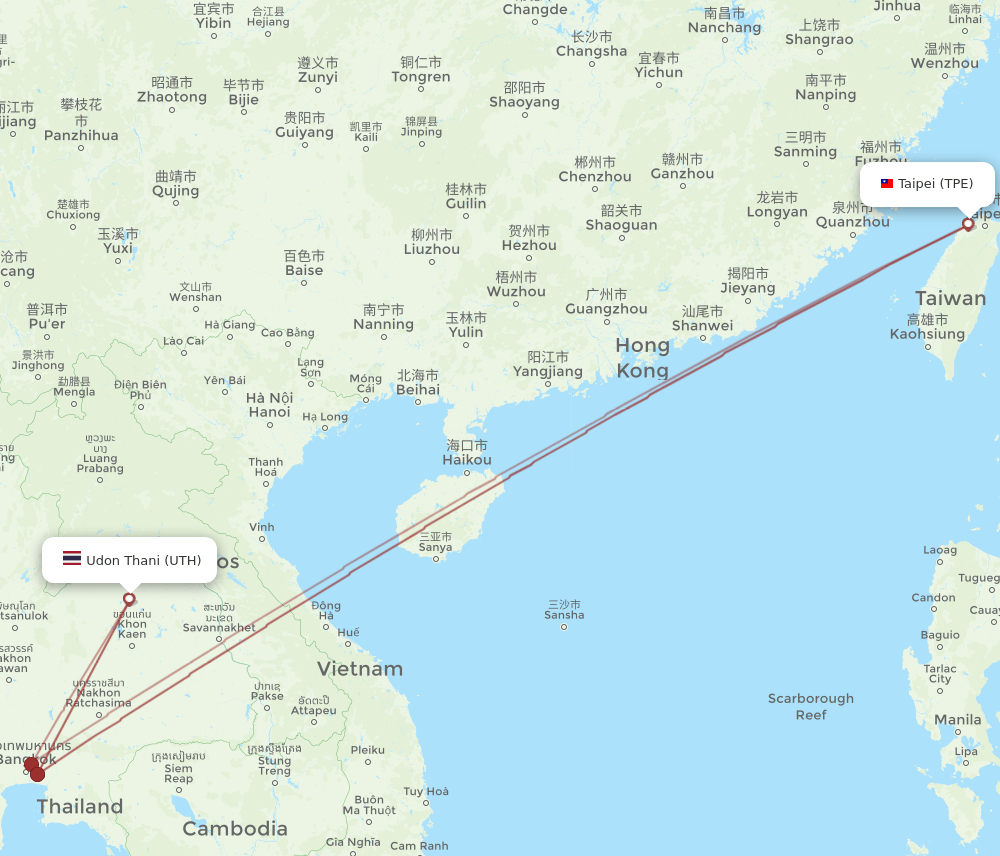 UTH to TPE flights and routes map