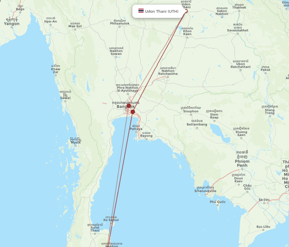 UTH to TST flights and routes map