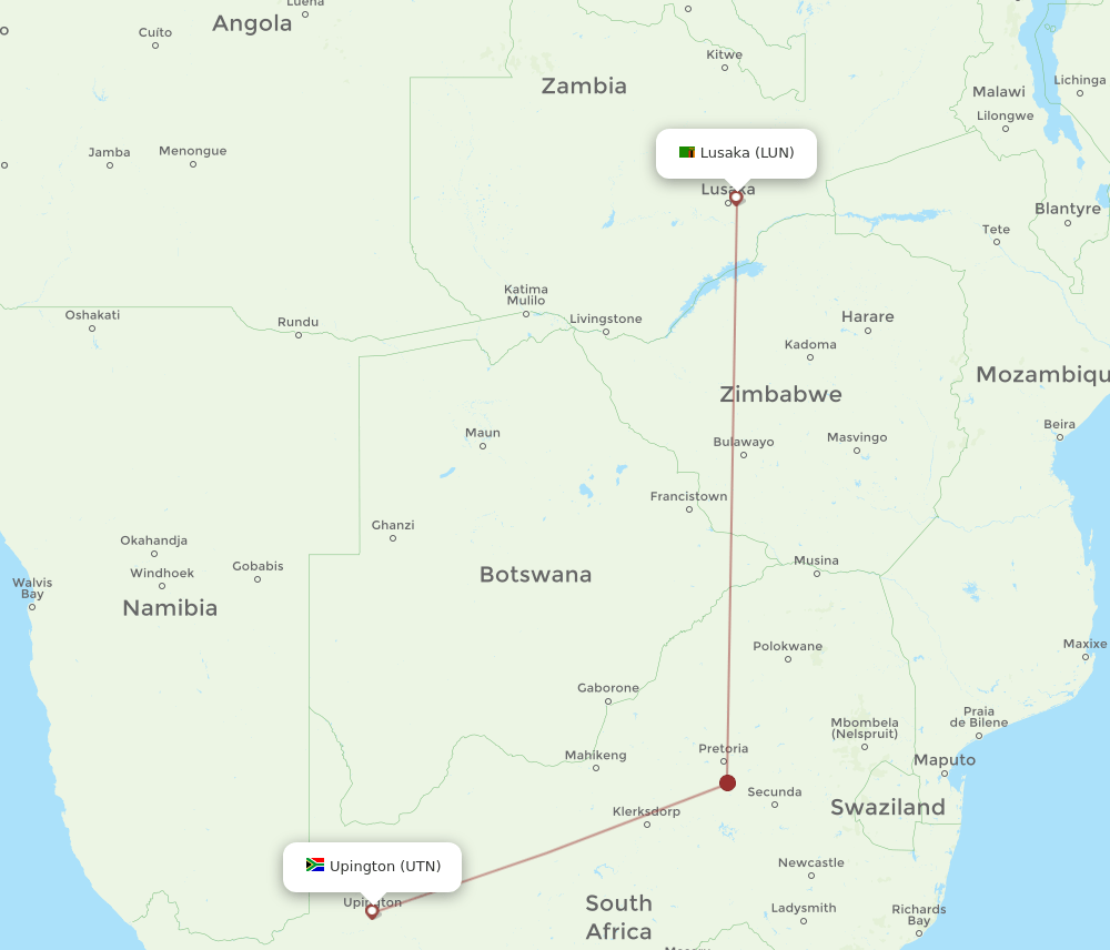 UTN to LUN flights and routes map