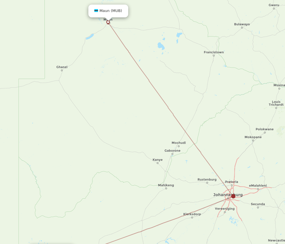 UTN to MUB flights and routes map