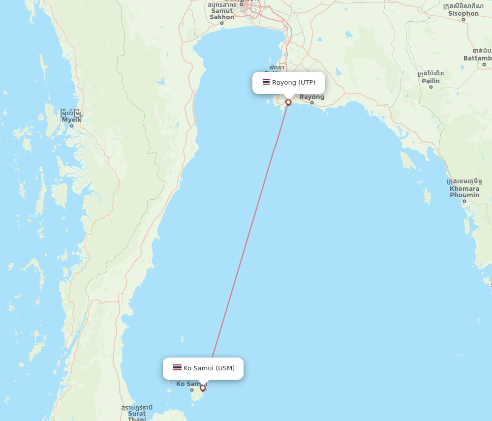 Utapao - Koh Samui route map and flight paths