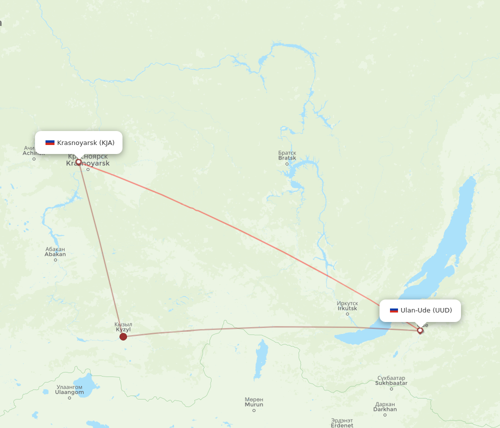 UUD to KJA flights and routes map