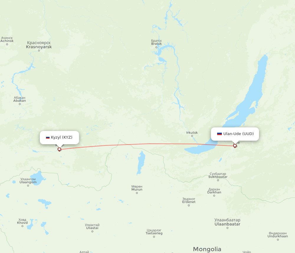 Ulan-Ude - Kyzyl route map and flight paths