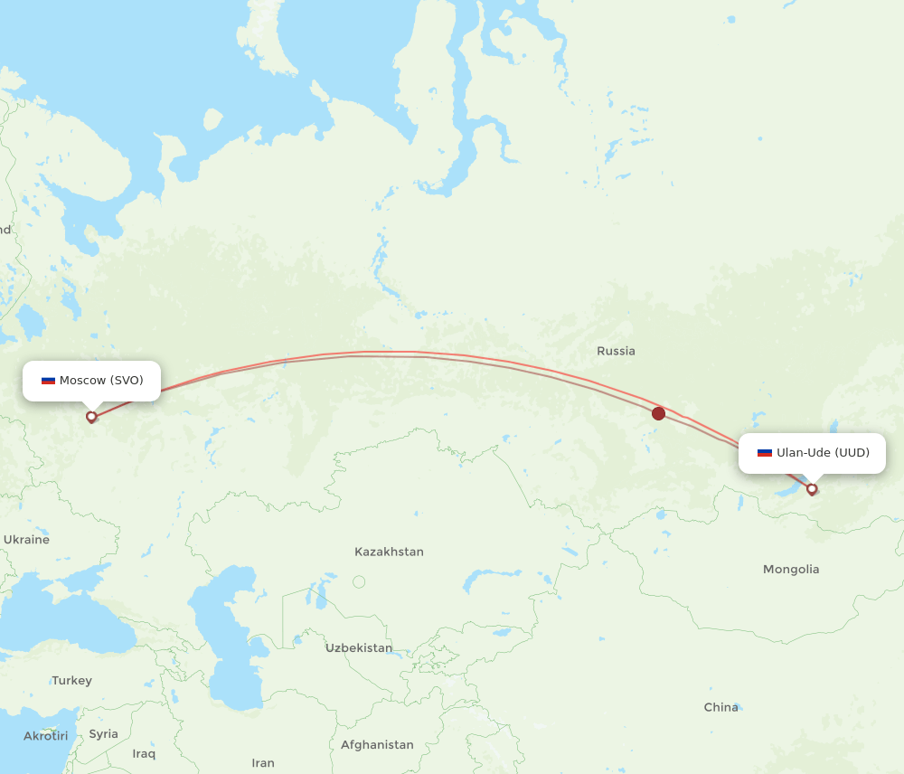 UUD to SVO flights and routes map