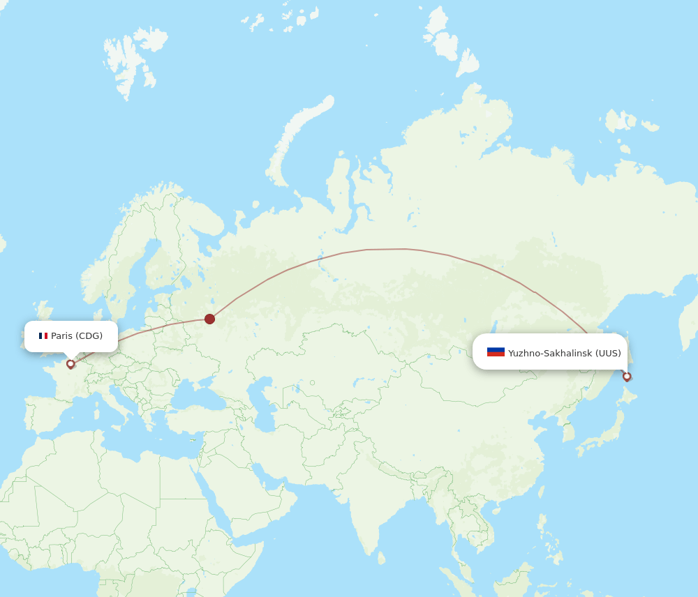 Yuzhno-Sakhalinsk - Paris route map and flight paths