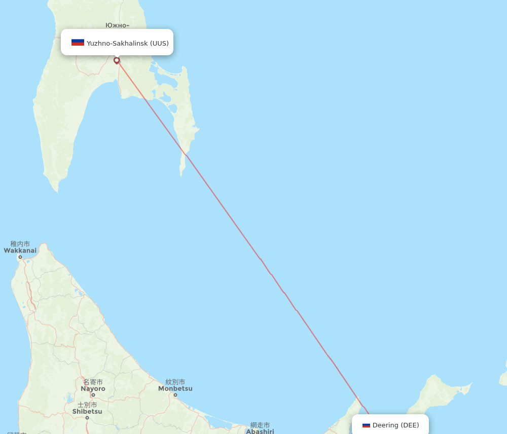UUS to DEE flights and routes map