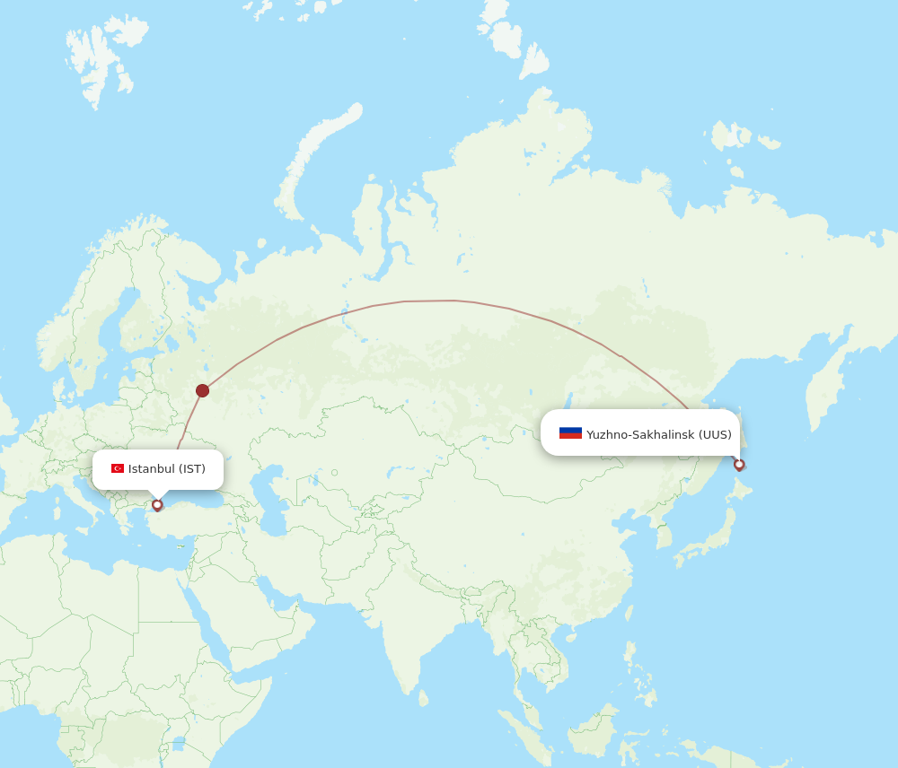 UUS to IST flights and routes map