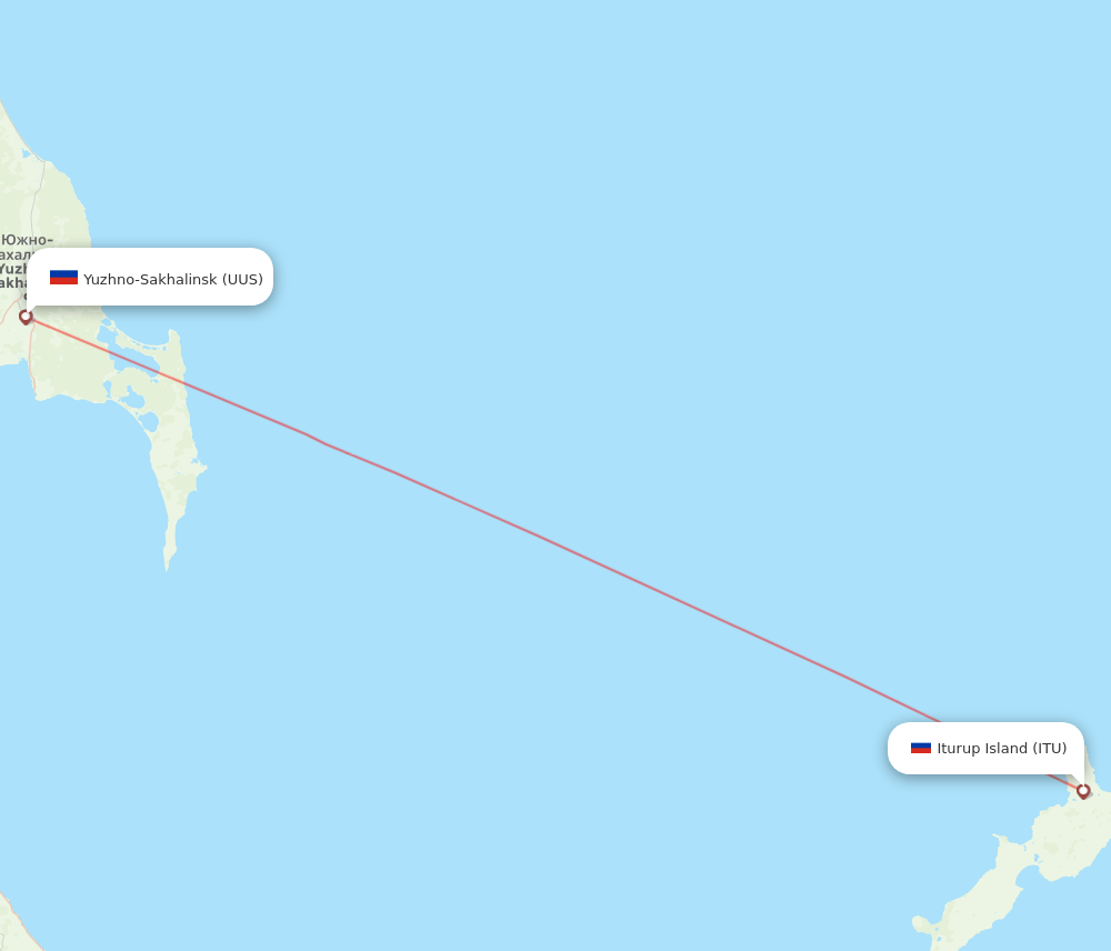Yuzhno-Sakhalinsk - Iturup Island route map and flight paths