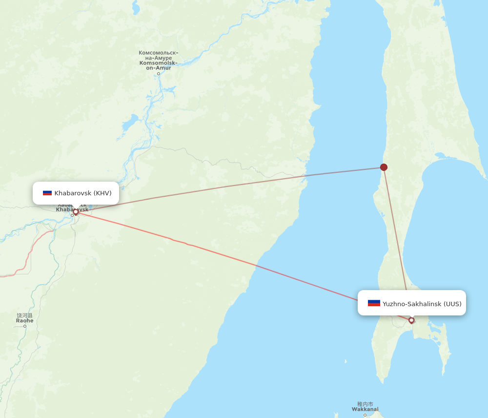 UUS to KHV flights and routes map
