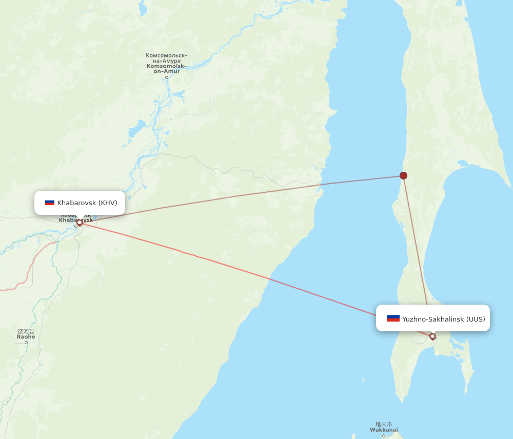 UUS to KHV flights and routes map