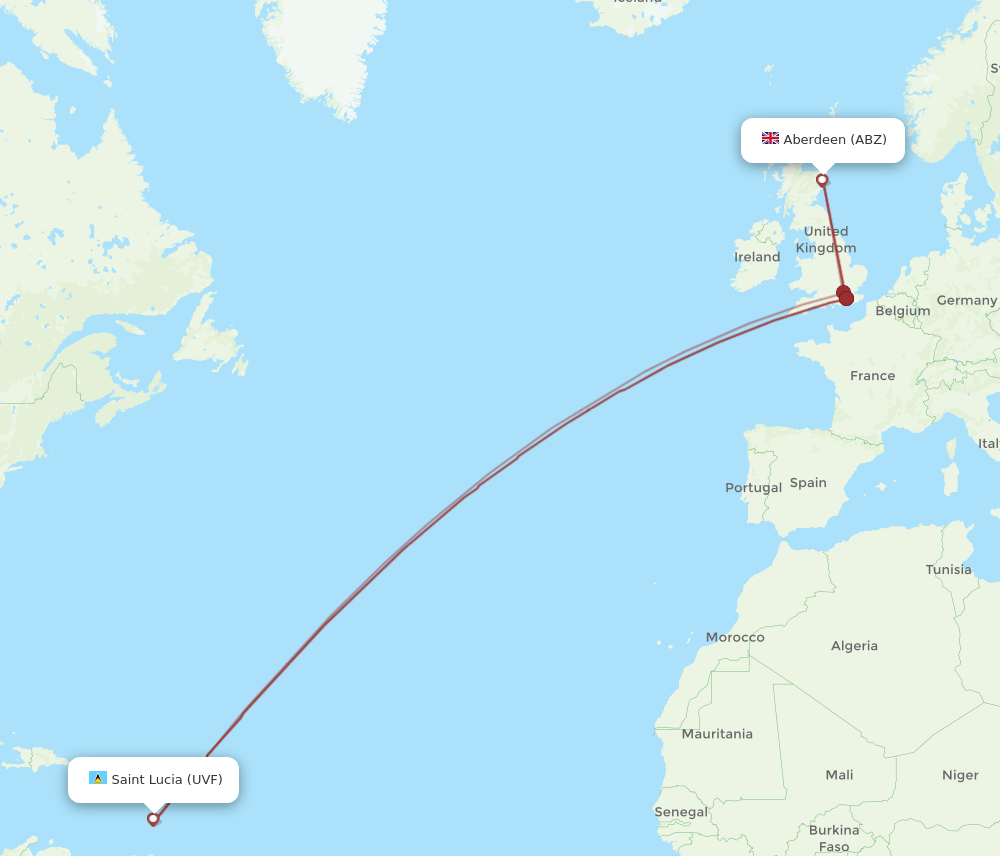 UVF to ABZ flights and routes map