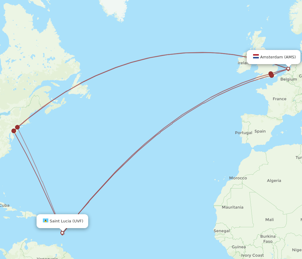 UVF-AMS flight routes