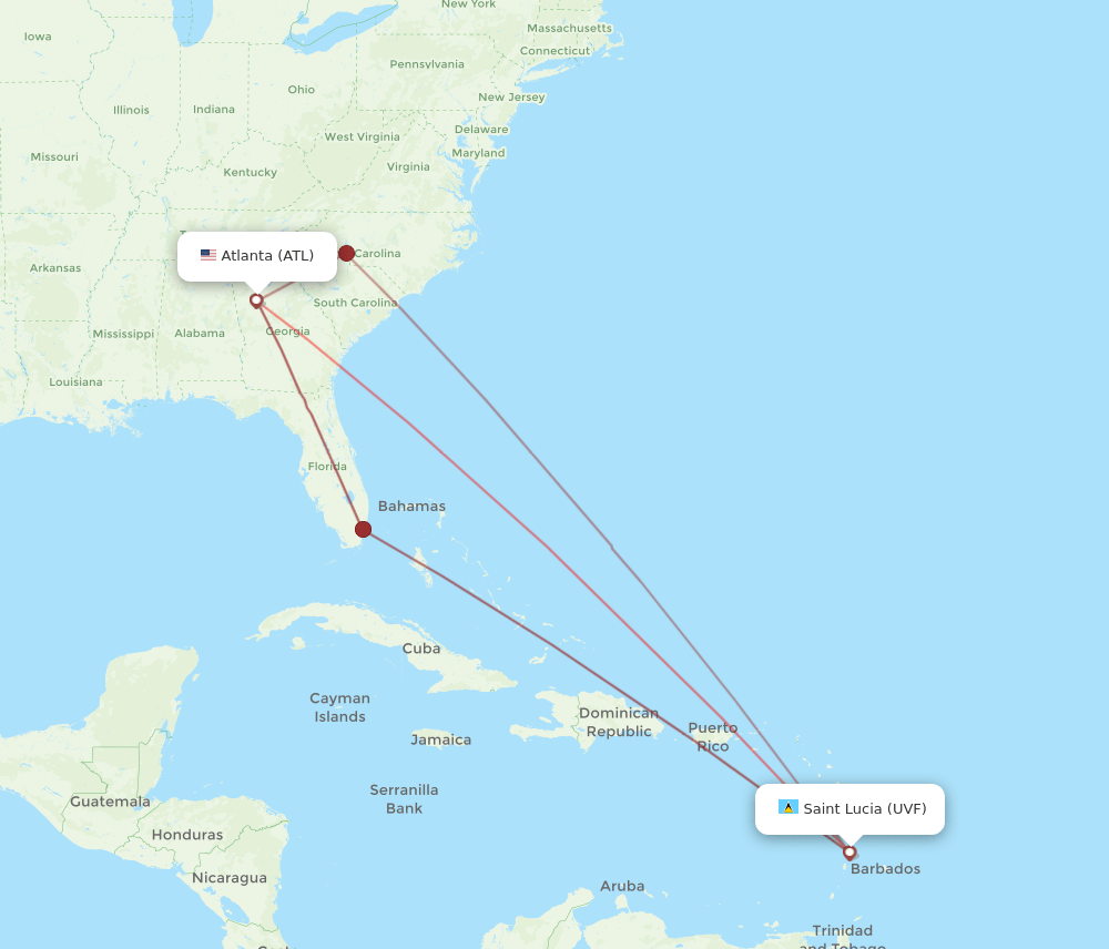 UVF to ATL flights and routes map