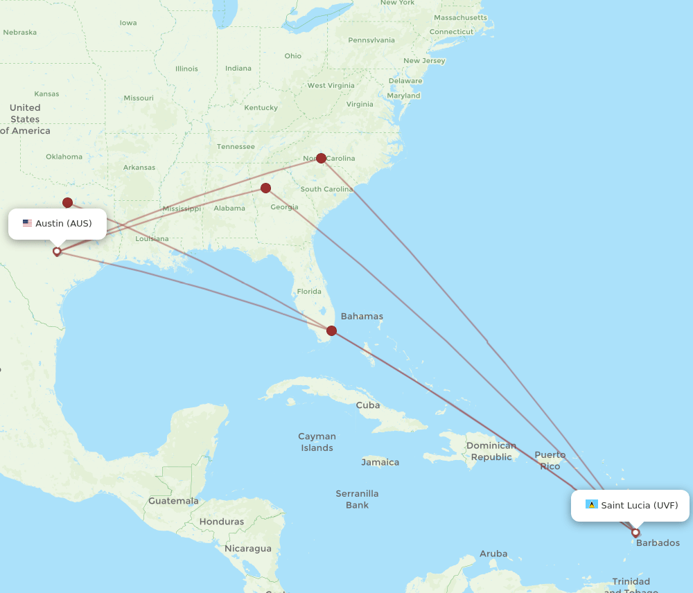 UVF-AUS flight routes