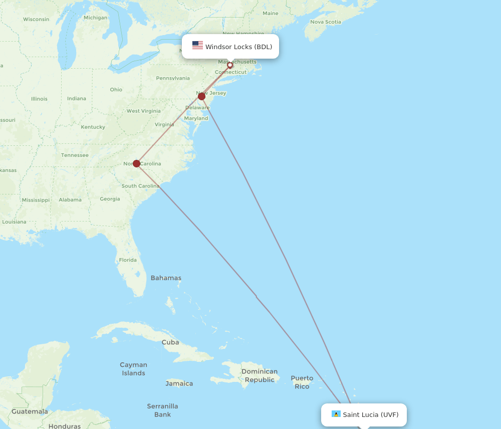 UVF-BDL flight routes