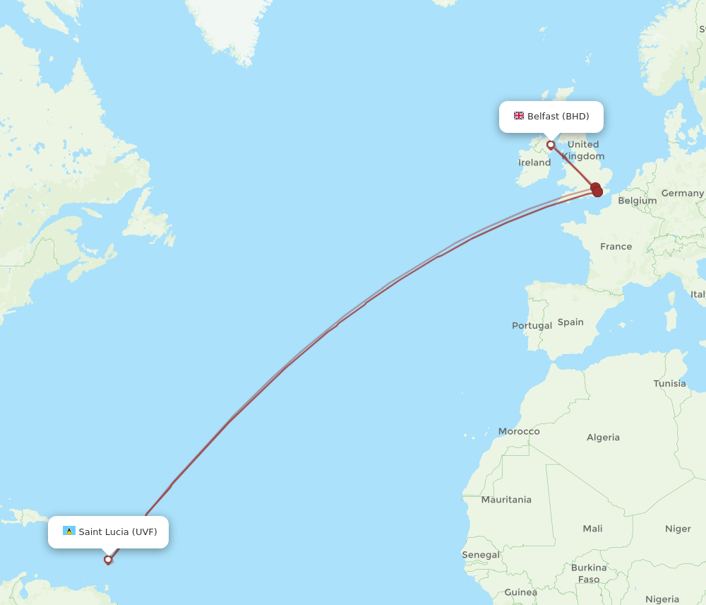 UVF to BHD flights and routes map