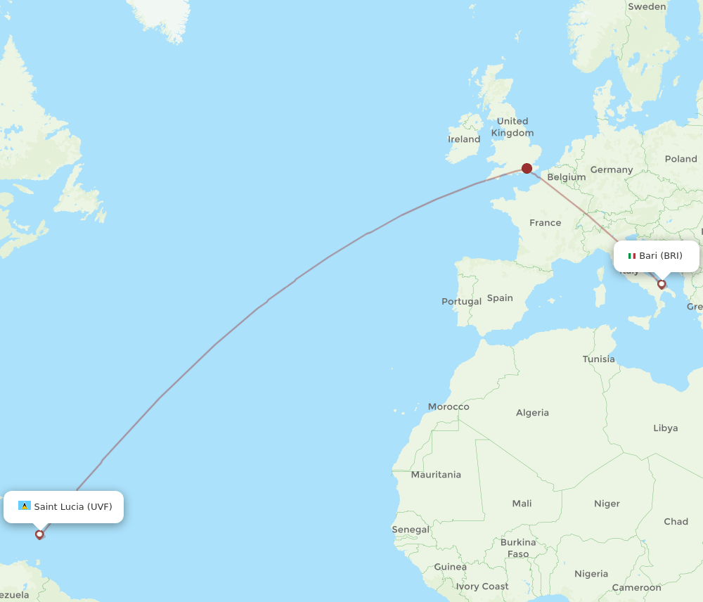 UVF to BRI flights and routes map