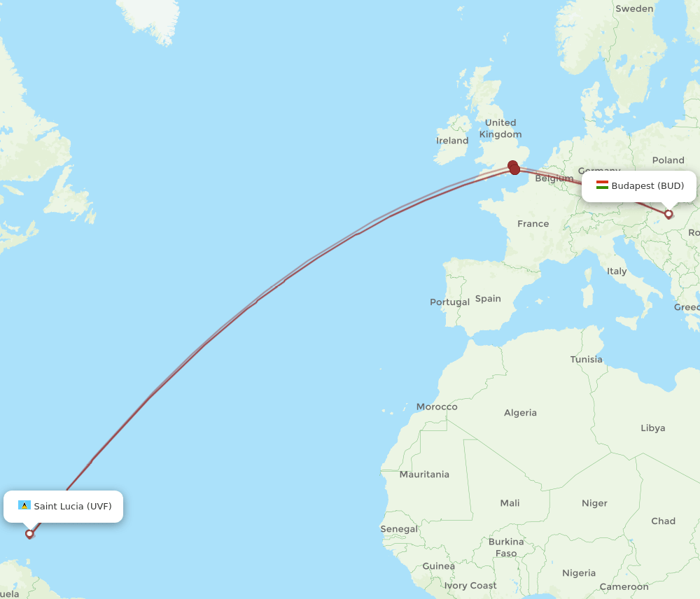 UVF-BUD flight routes