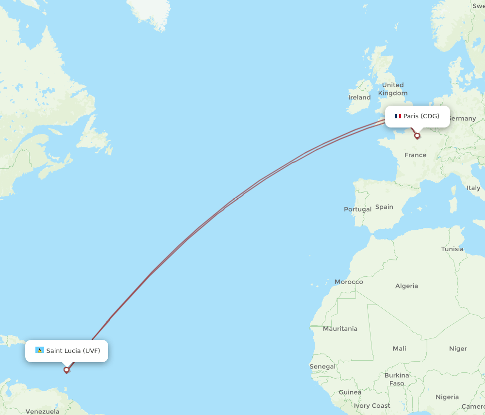 UVF-CDG flight routes