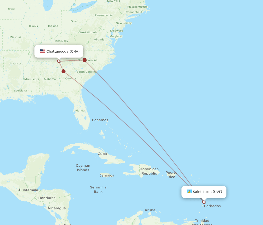 UVF-CHA flight routes