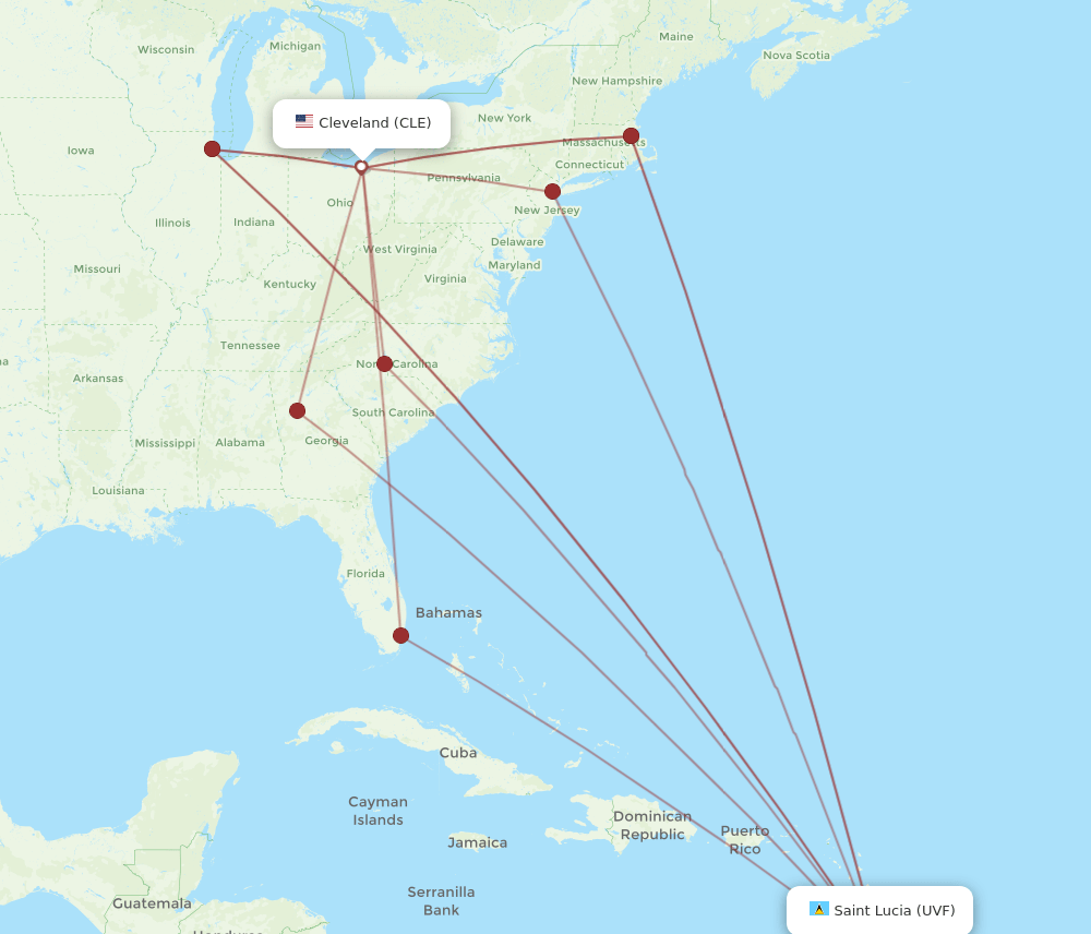 UVF-CLE flight routes