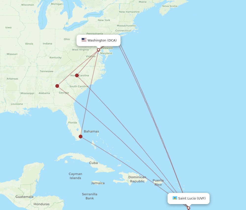 UVF-DCA flight routes