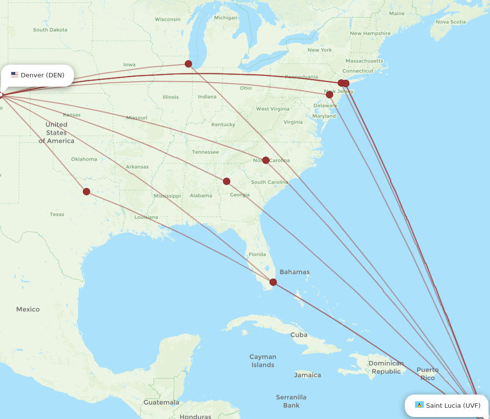 UVF-DEN flight routes