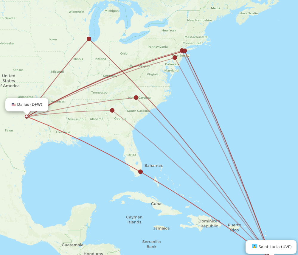 UVF-DFW flight routes