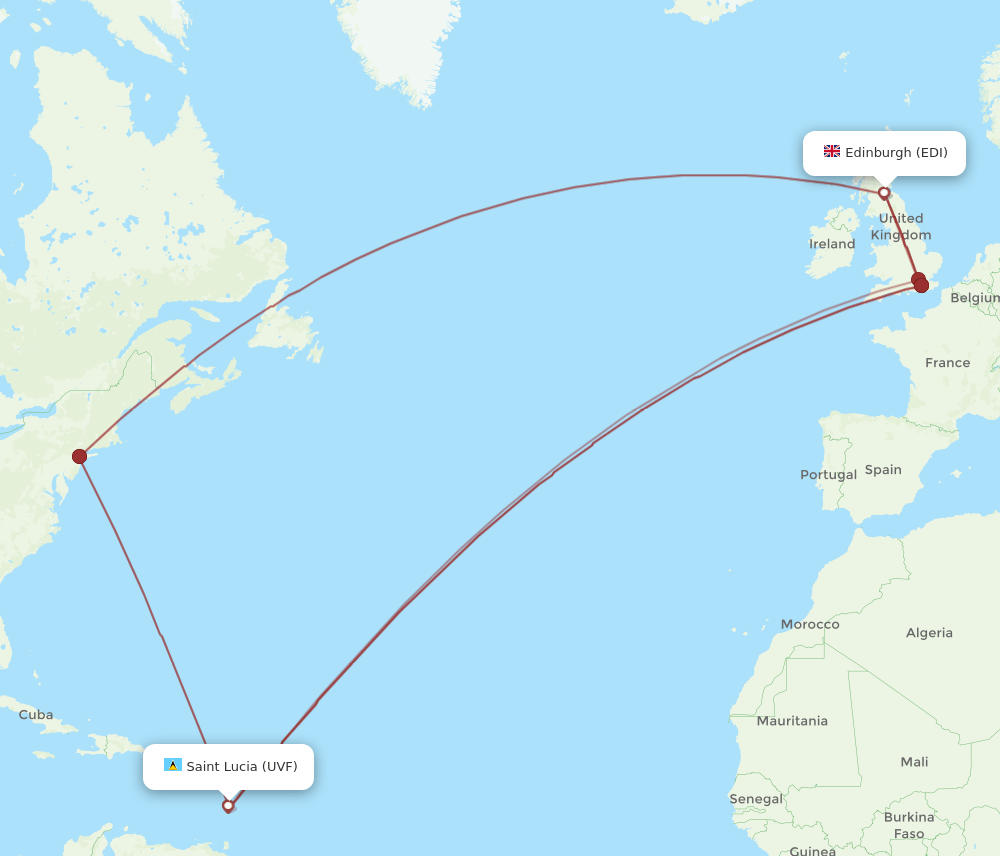 UVF to EDI flights and routes map