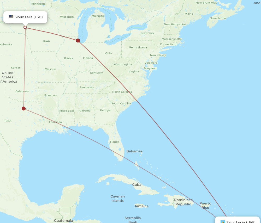 UVF-FSD flight routes