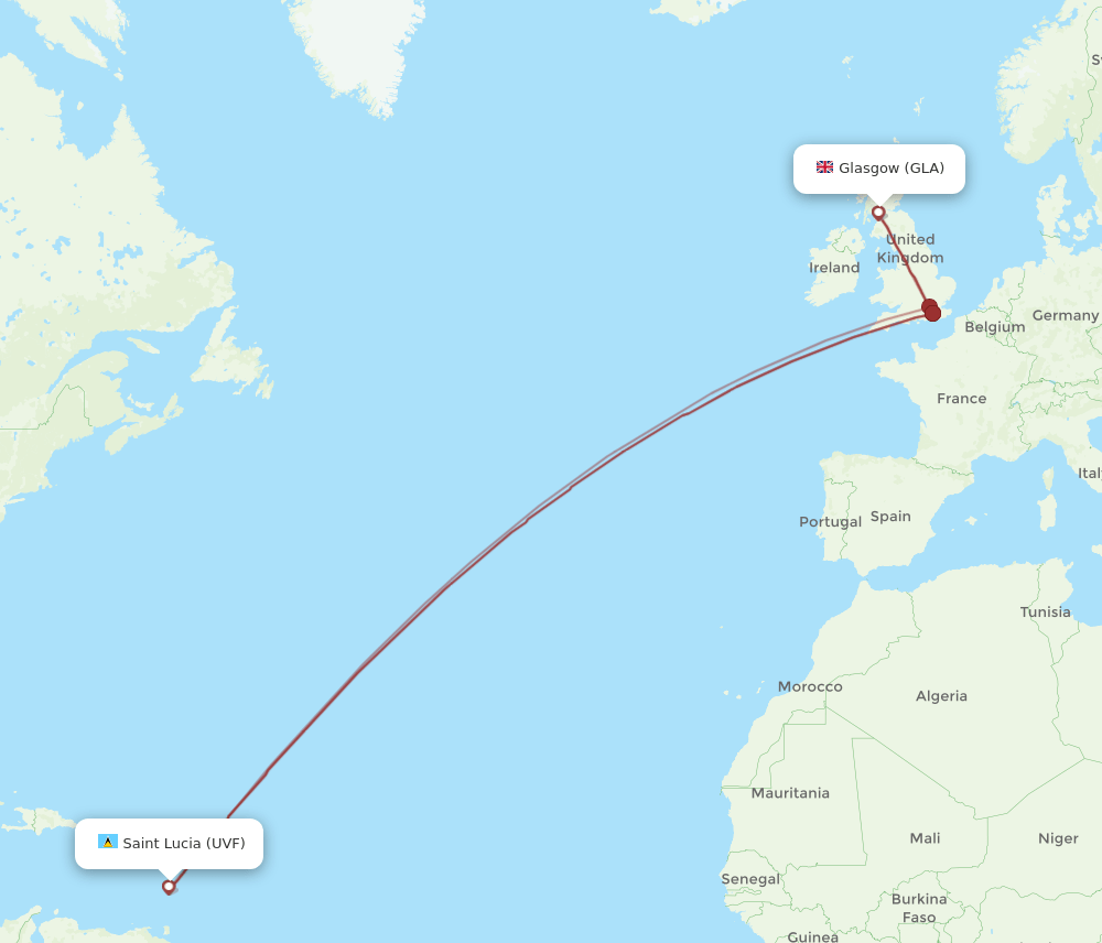 UVF to GLA flights and routes map