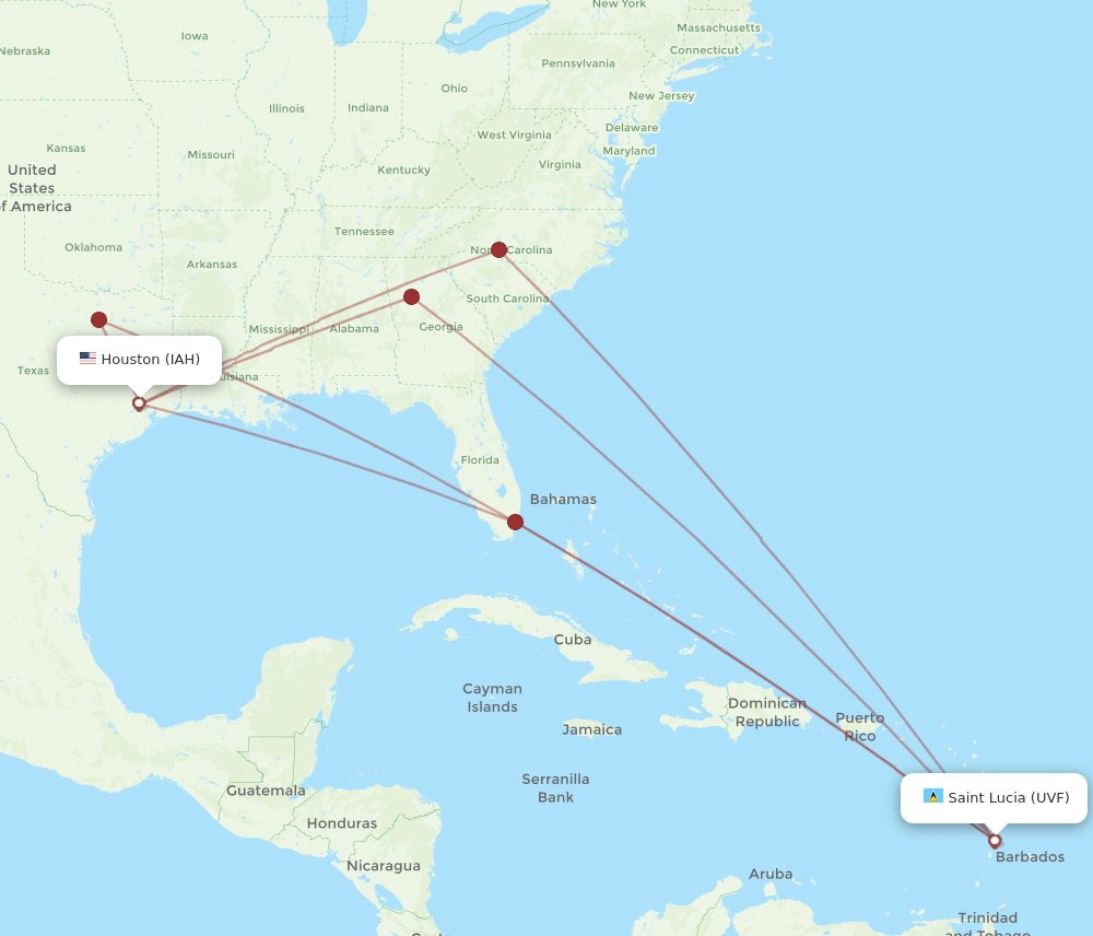 UVF to IAH flights and routes map