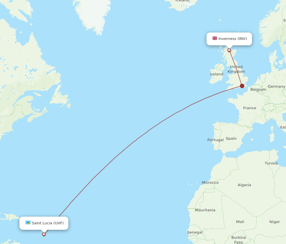 UVF to INV flights and routes map