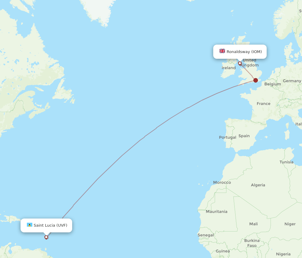 UVF to IOM flights and routes map