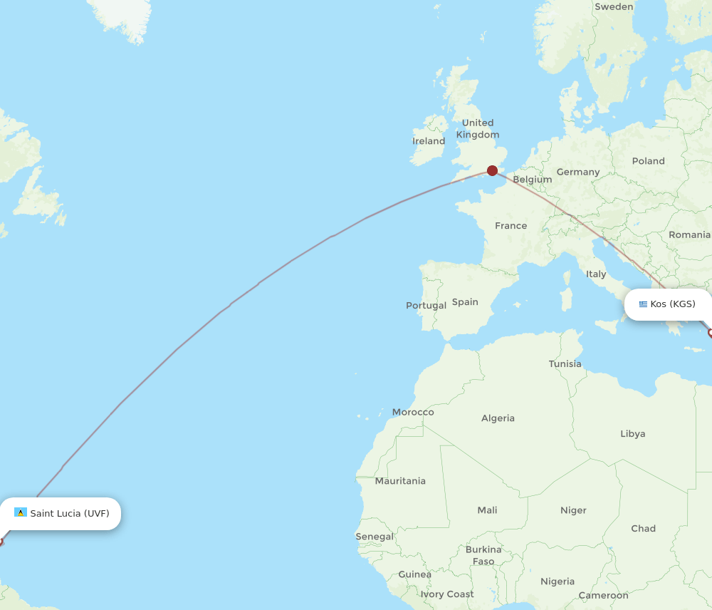 UVF to KGS flights and routes map
