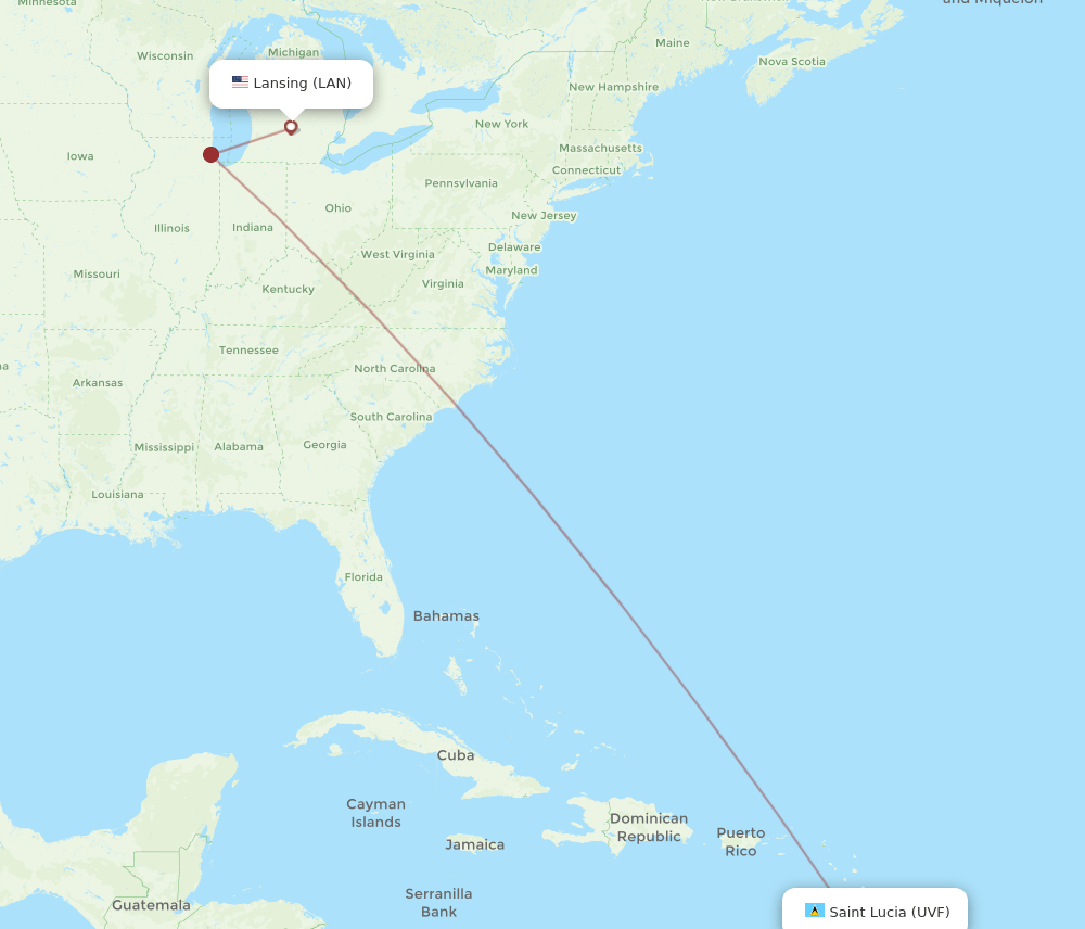 UVF to LAN flights and routes map