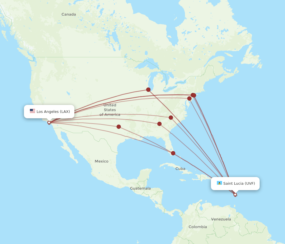 UVF-LAX flight routes