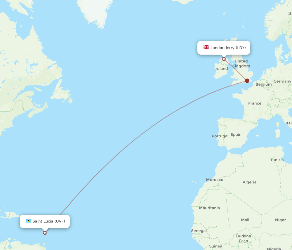 UVF-LDY flight routes