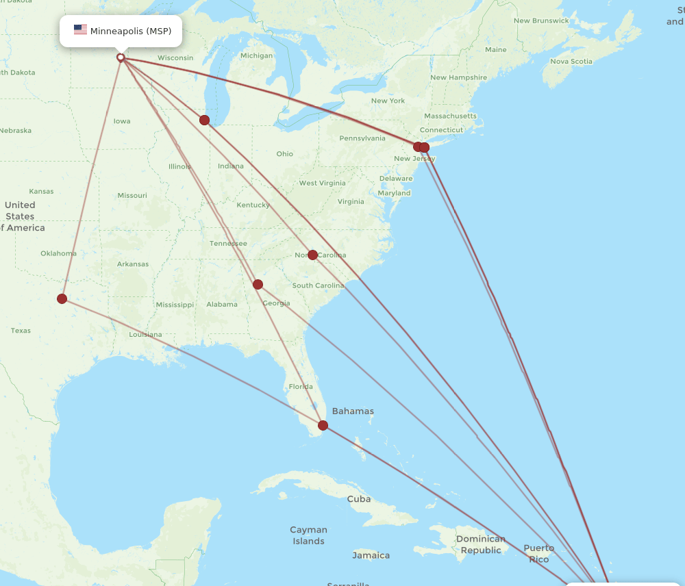 UVF-MSP flight routes