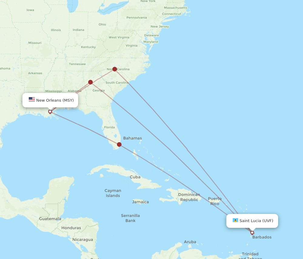 UVF-MSY flight routes