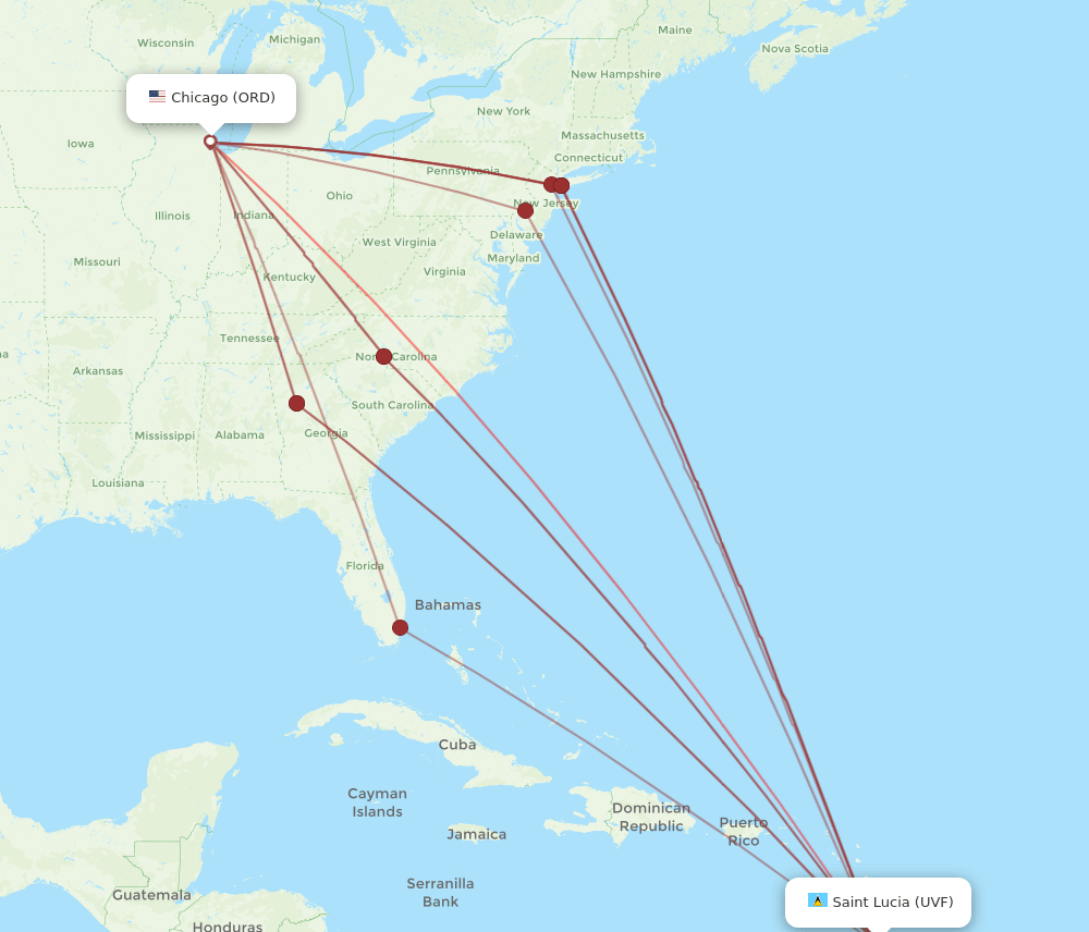 UVF-ORD flight routes
