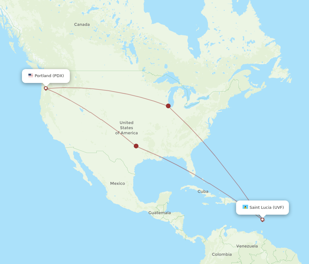 UVF to PDX flights and routes map