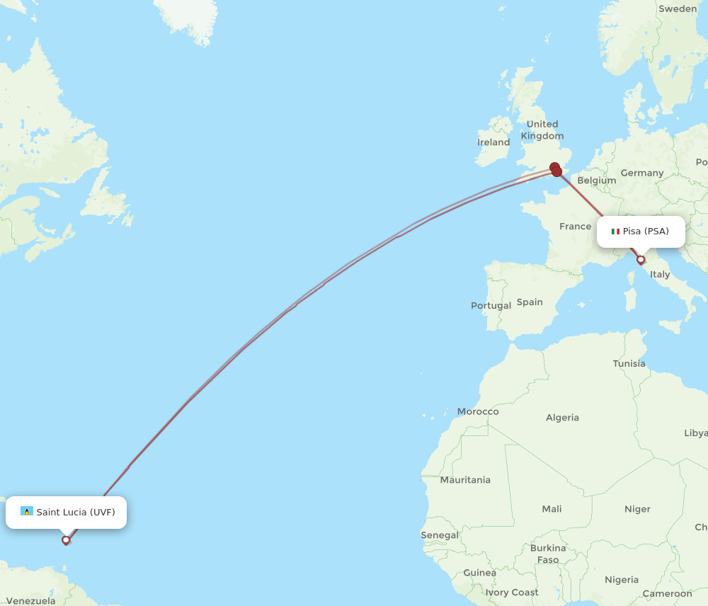 UVF to PSA flights and routes map
