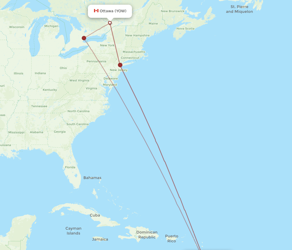 UVF-YOW flight routes