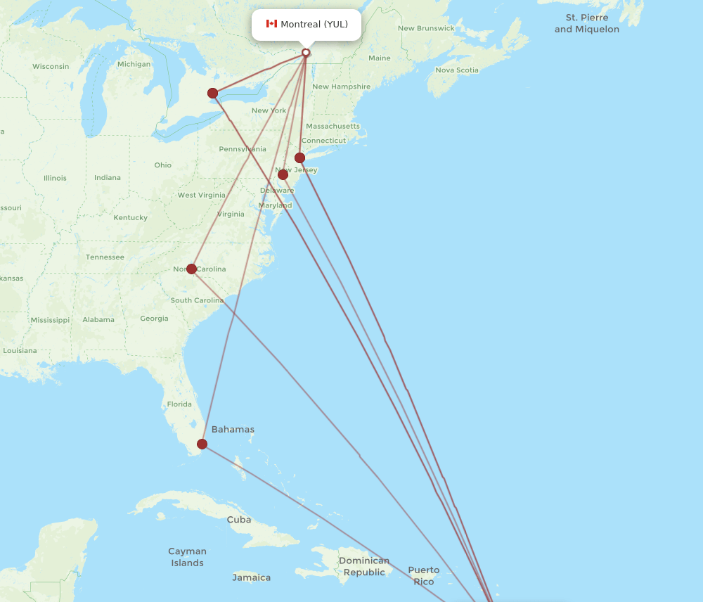 UVF-YUL flight routes